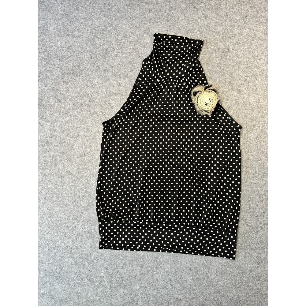 Ambiance Tank Top Womens XL Black Stretch High Neck Sleeveless Polka Dot Beaded